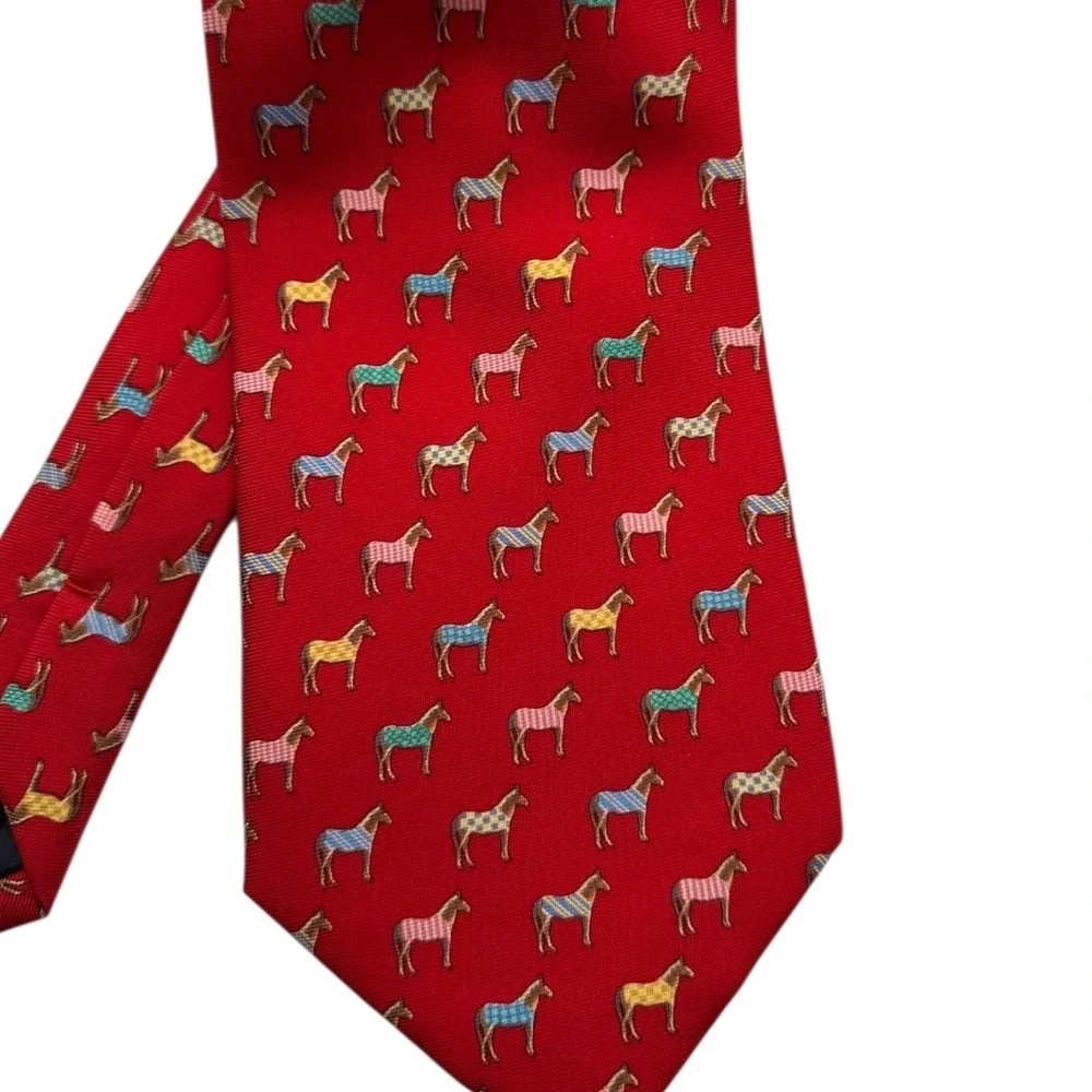 ALYN Horse Blanket Silk Necktie Novelty Print Handmade Red Tie B14Q‎